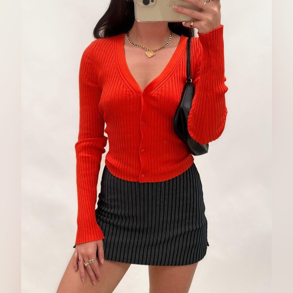 NWT H&M Orange S Long Sleeve Top With Buttons